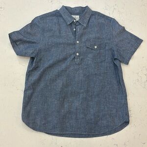 American Eagle Shirt Mens Large 1/4 Button Short Sleeve Cotton/linen Casual